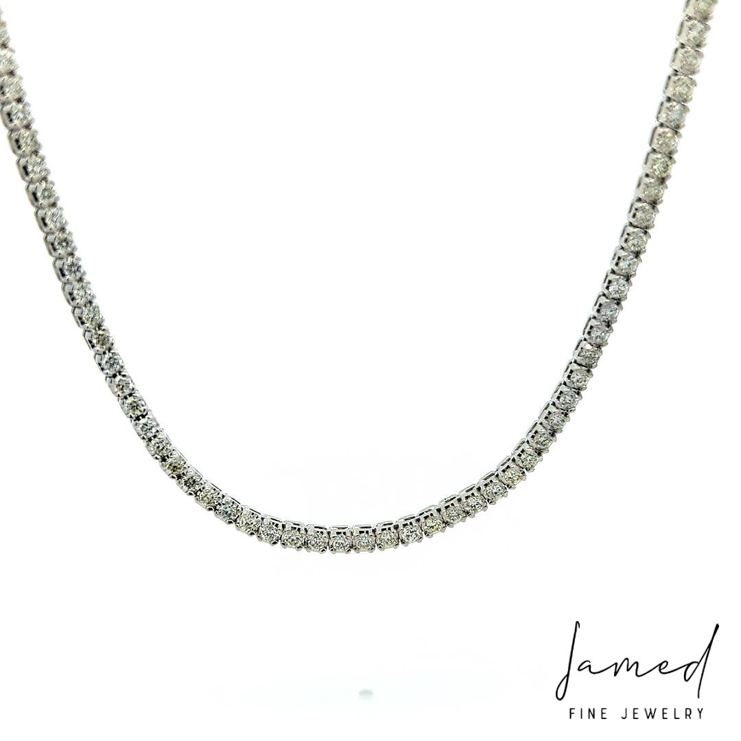 Tennis Necklace White 4prong Hexagon 2 Pt Expertly Crafted in Italy Using Revolutionary Die Struck Technology in White Gold