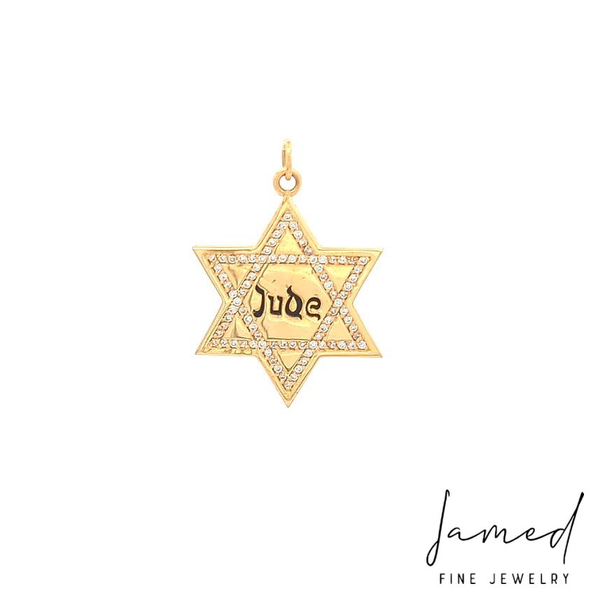 Star of David Jude Pendant with Diamonds in Yellow Gold