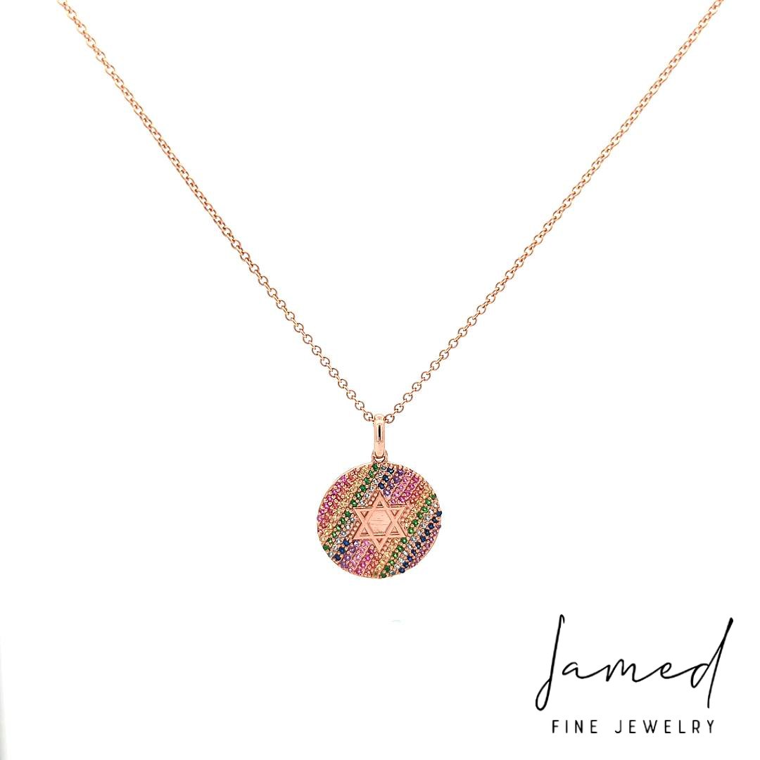 Custom Rainbow Star of David Necklace .73ctw Adjustable in Rose Gold