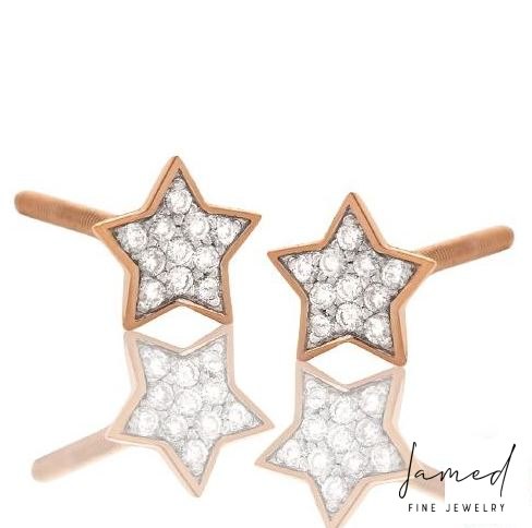 Flat Star Diamond Earrings in Rose Gold