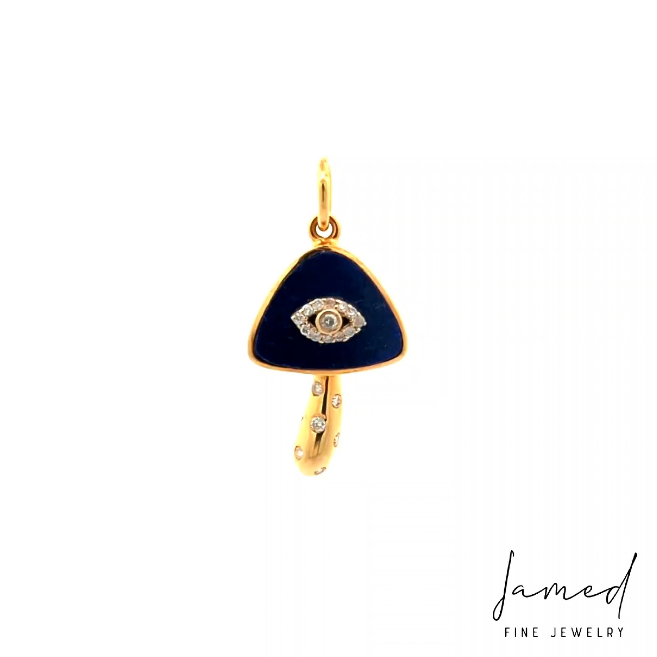 Lapis Mushroom Pendant in Yellow Gold