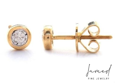 Single Stone Illusion Bezel Earrings in Yellow Gold