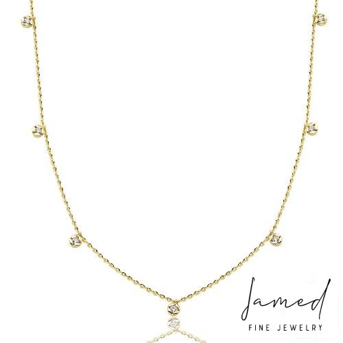 7 Bezel Stone Diamond Necklace in Yellow Gold