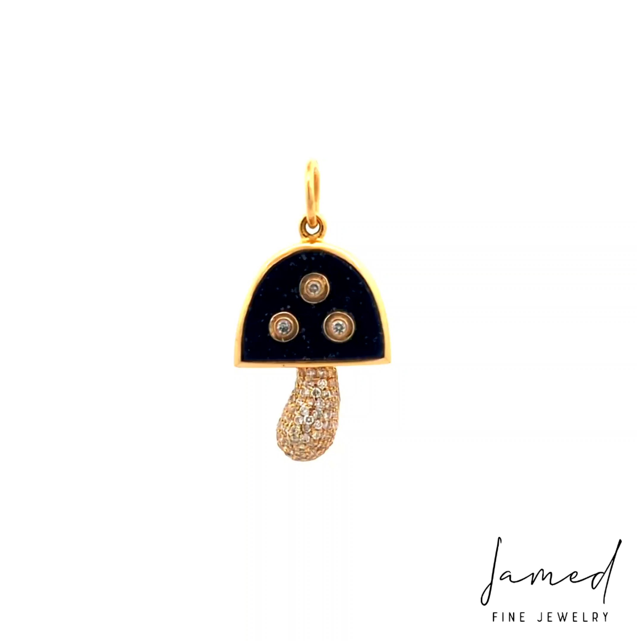 Lapis Mushroom Diamond Pendant in Yellow Gold