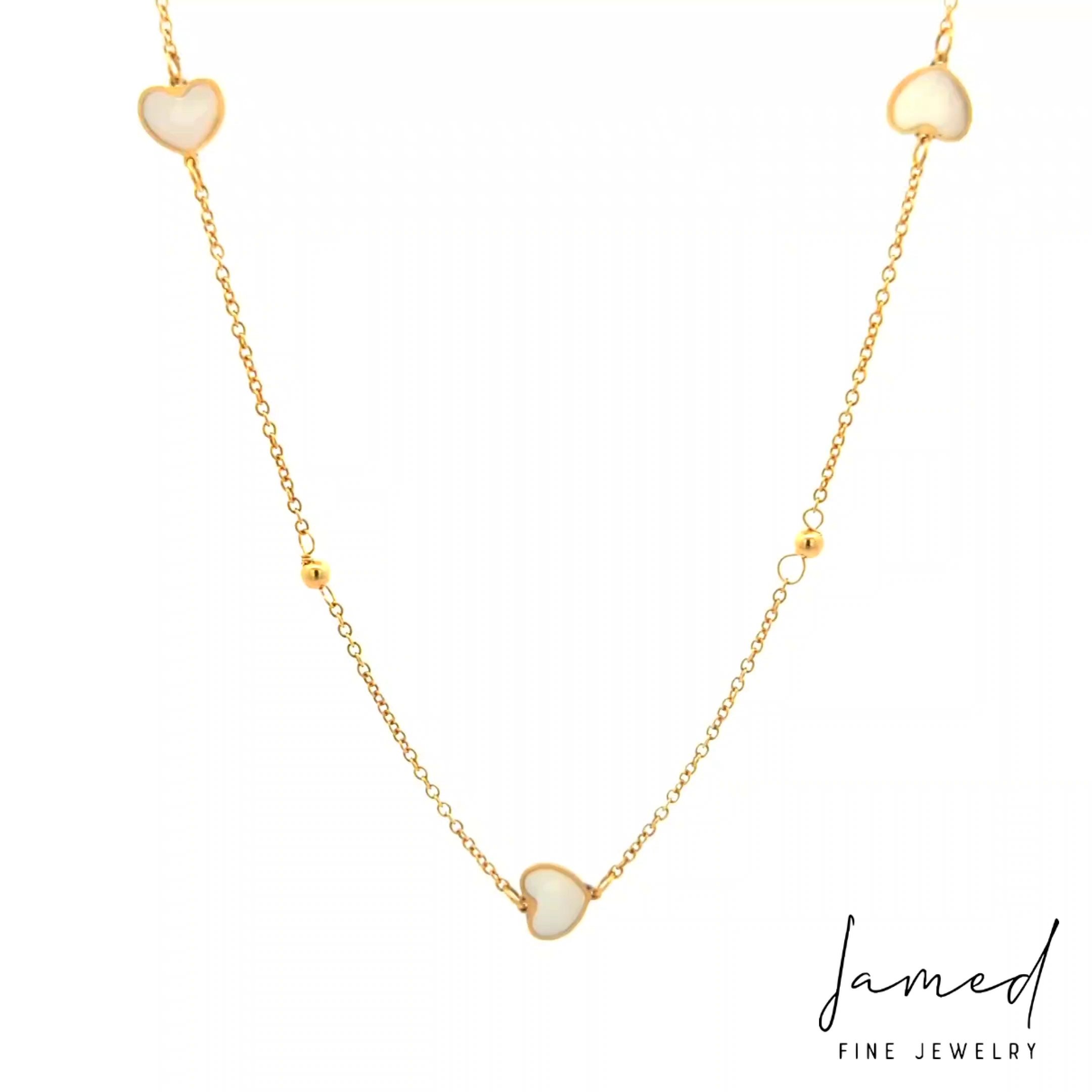 Mop 3 Heart Necklace in Yellow Gold