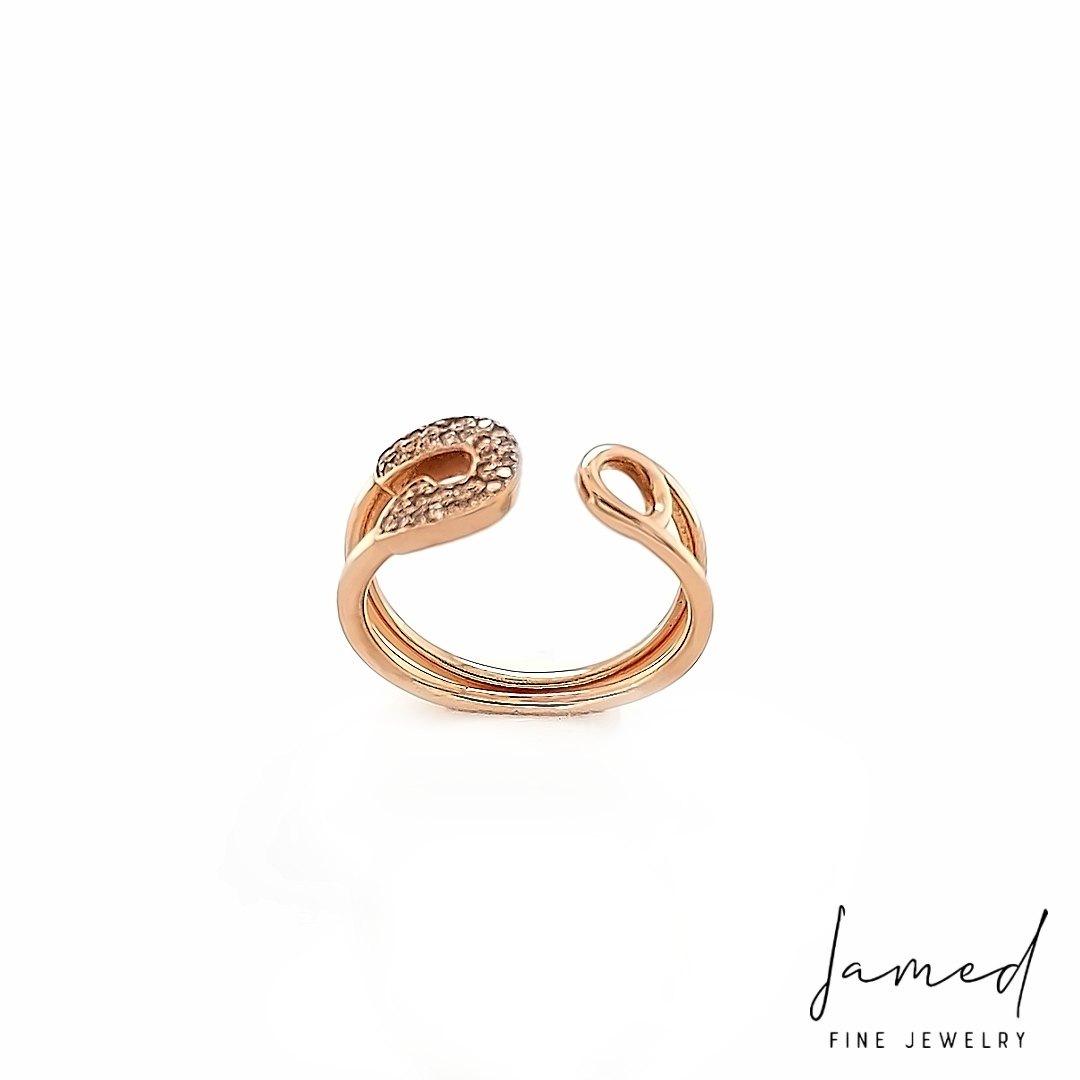 Custom Open Safety Pin Ring with Diamonds in Rose Gold
