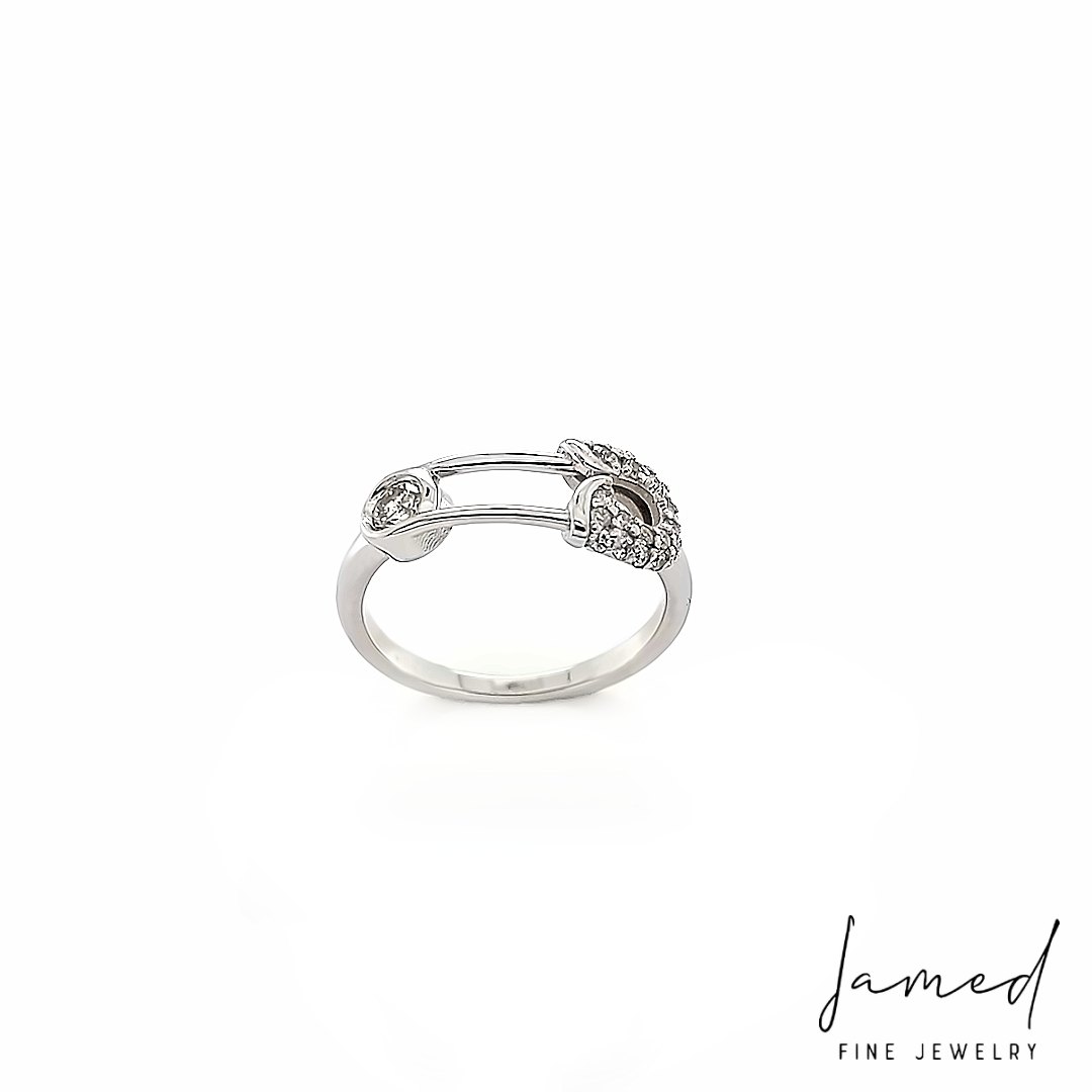 Custom Closed Safety Pin Ring with Diamonds in White Gold