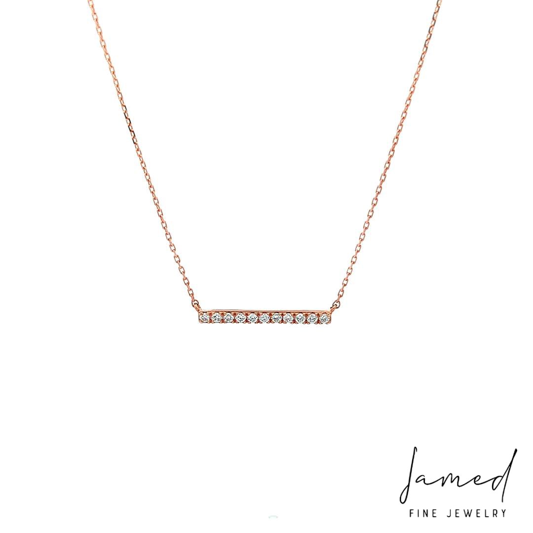 Diamond Horizontal Single Row Bar Necklace with in Rose Gold