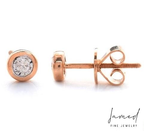 Single Stone Illusion Bezel Earrings in Rose Gold