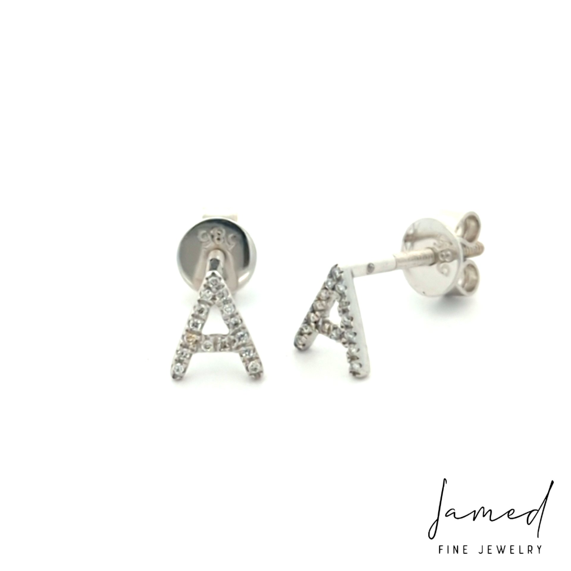 A Initial Diamond Earrings in White Gold