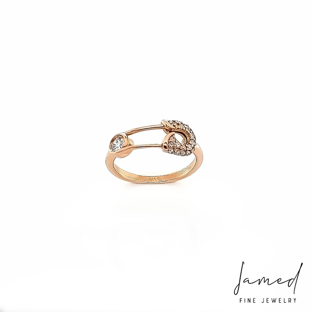 Custom Closed Safety Pin Ring with Diamonds in Rose Gold