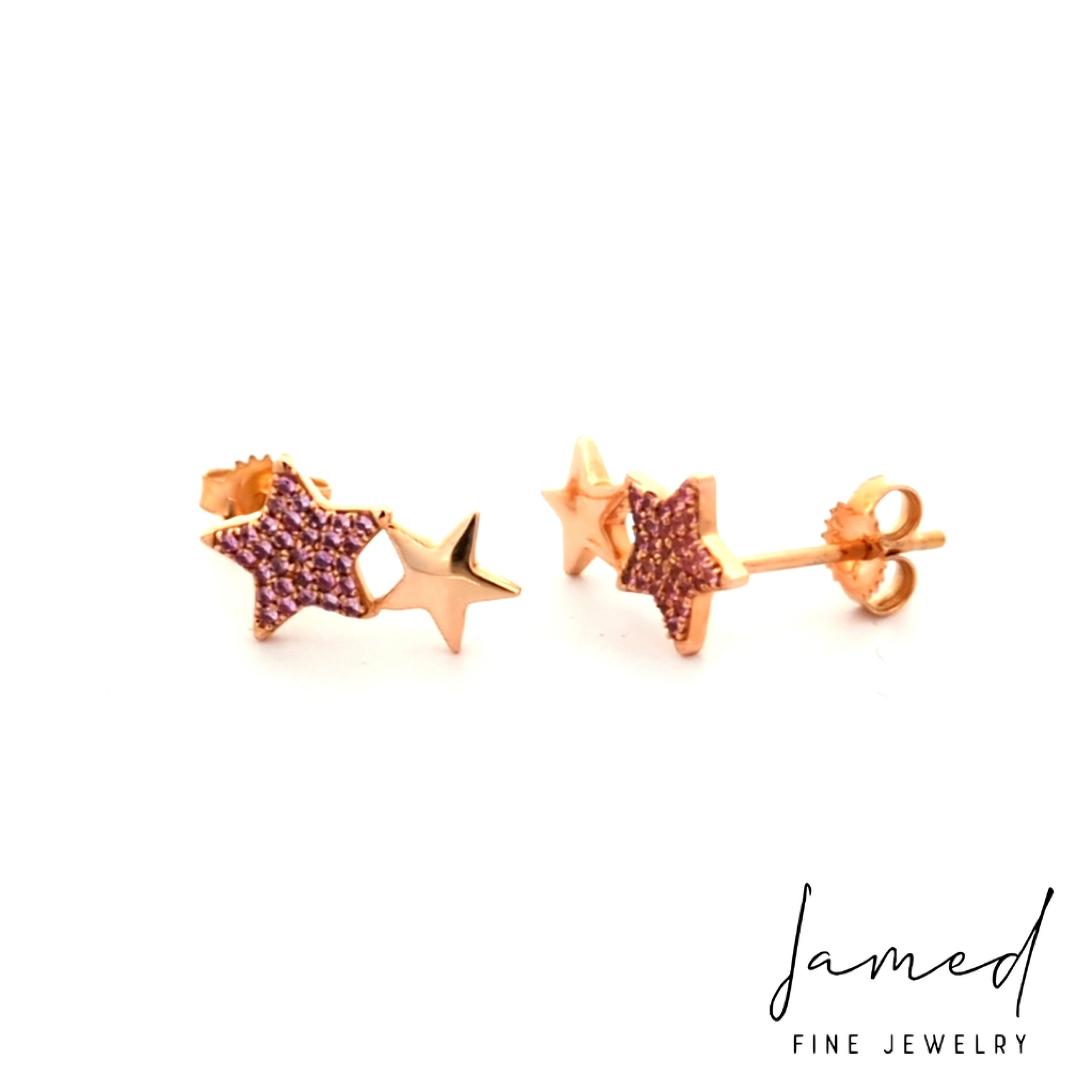 Pink Sapphire Star Earring in Rose Gold