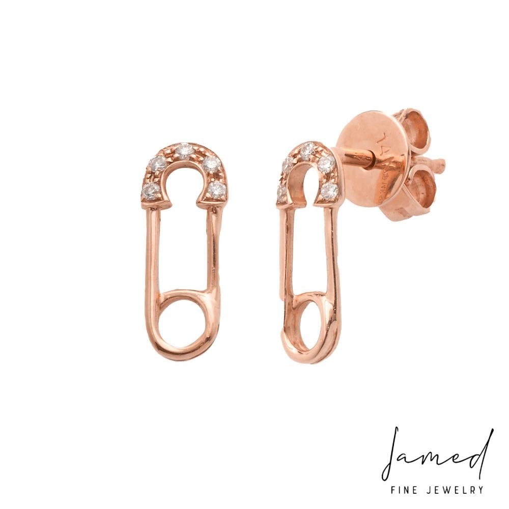 Diamond Safty Pin 1 Pc Earring in Rose Gold