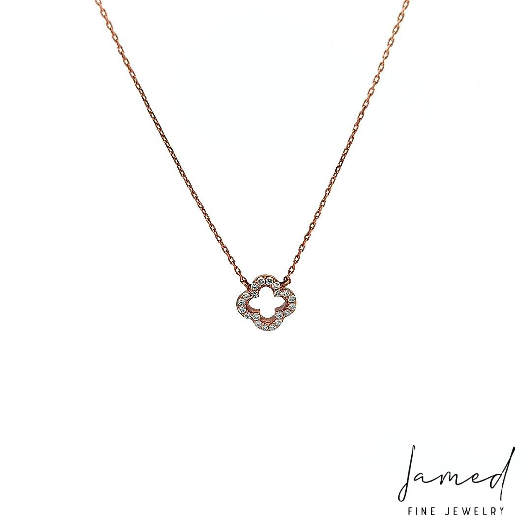 Diamond Open 4-Leaf Clover Necklace with in Rose Gold