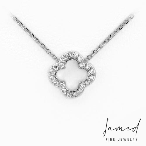 4 Leaf Clover Diamond Necklace in White Gold
