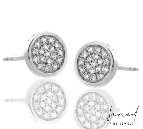 Flat Disc Diamond Earrings in White Gold