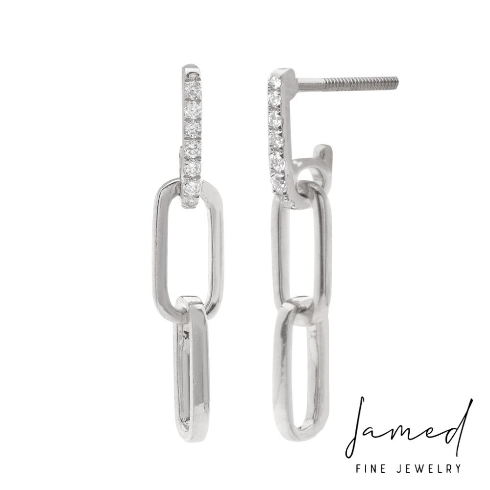 Diamond Dangling Paperclip Earrings in White Gold