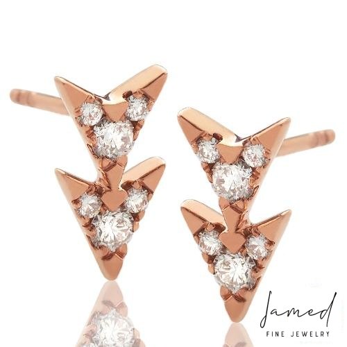 Diamond Double Arrow 1 Pc Earring Stud in Rose Gold