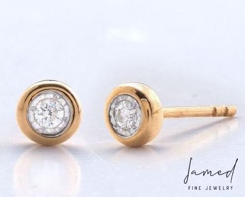 Single Stone Illusion Bezel Earrings in Yellow Gold