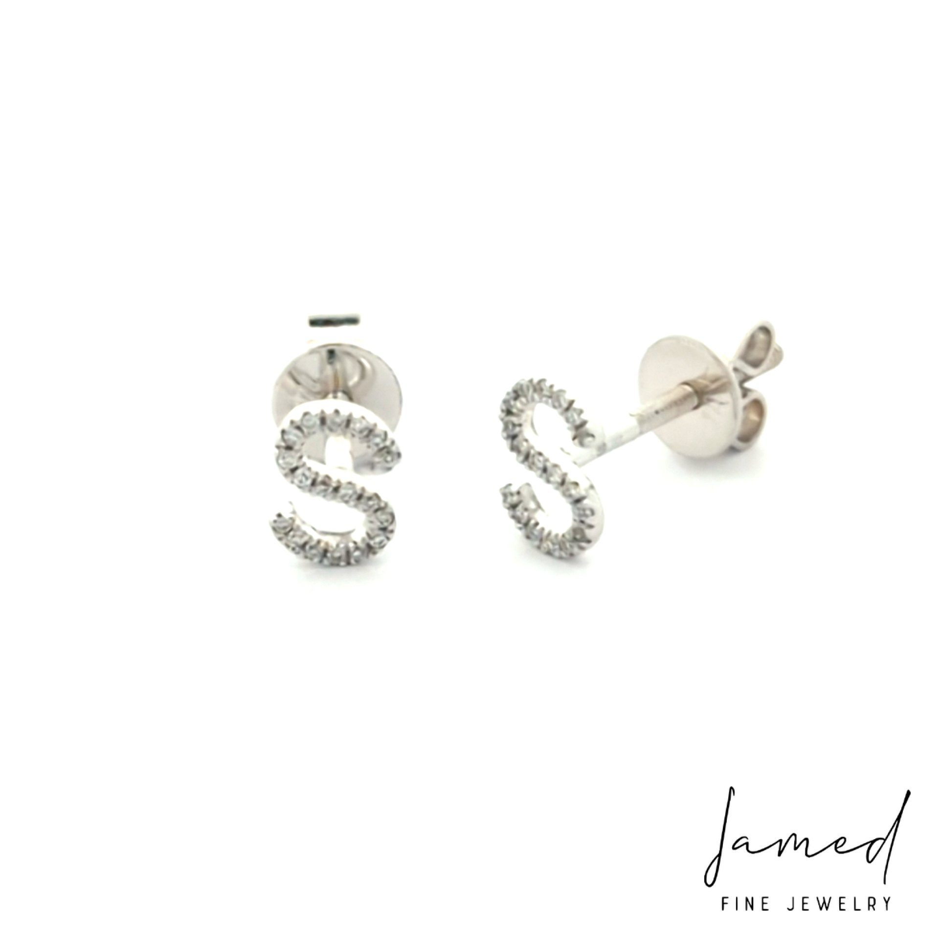 S Initial Diamond Earrings in White Gold