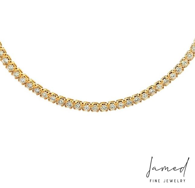 Tennis Necklace Yellow 4prong Hexagon 2 Pt Expertly Crafted in Italy Using Revolutionary Die Struck Technology in Yellow Gold