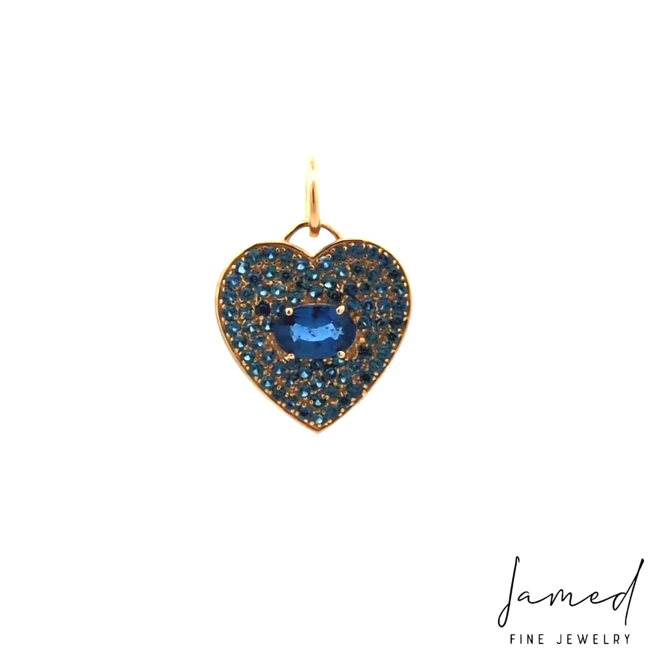 Blue Sapphire Heart Pendant in Yellow Gold