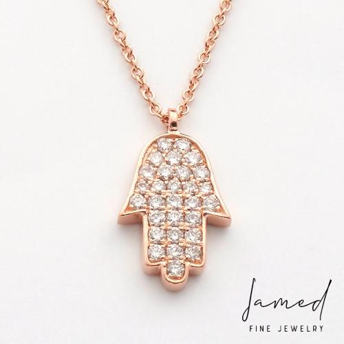 Hamsa Diamond Necklace in Rose Gold