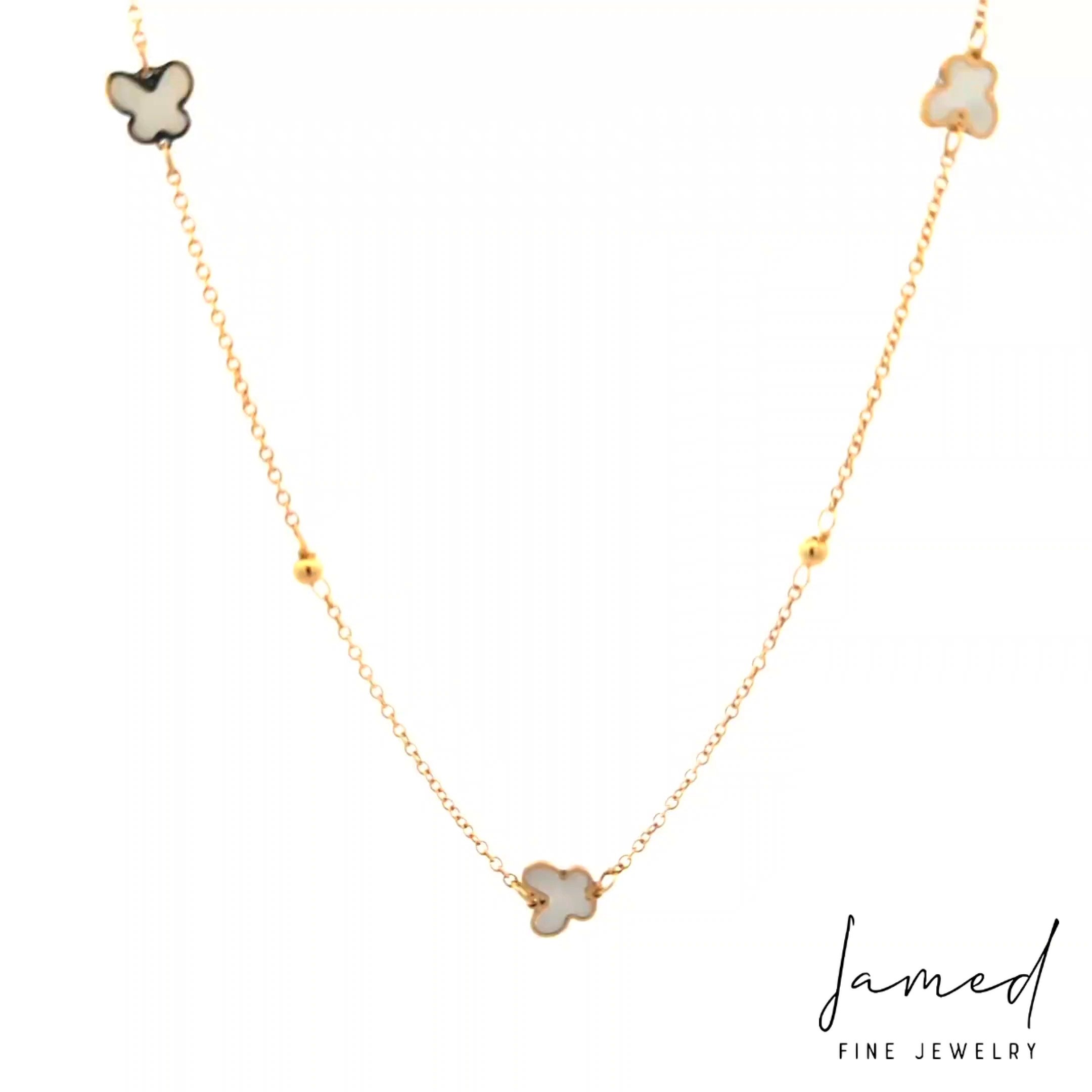 Mop 3 Buterfly Necklace in Yellow Gold