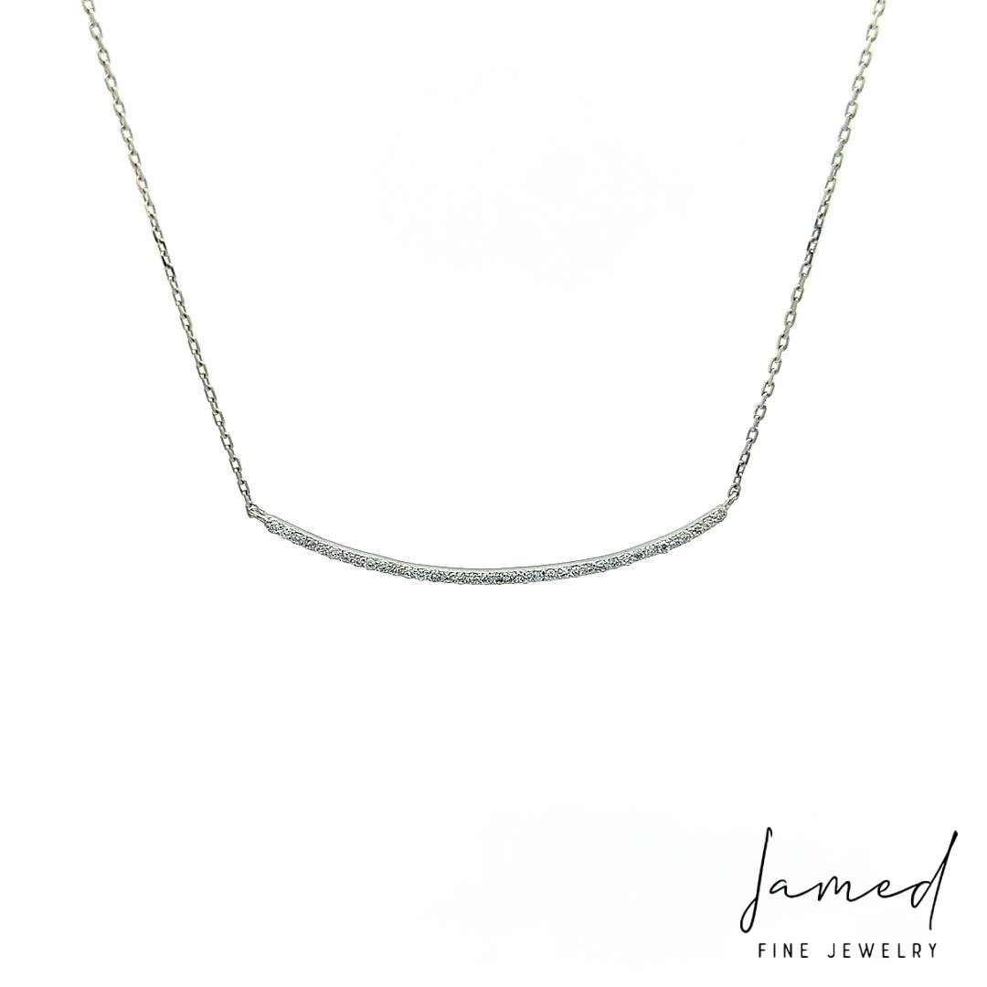 Diamond Horizontal Curved Bar Necklace with in White Gold