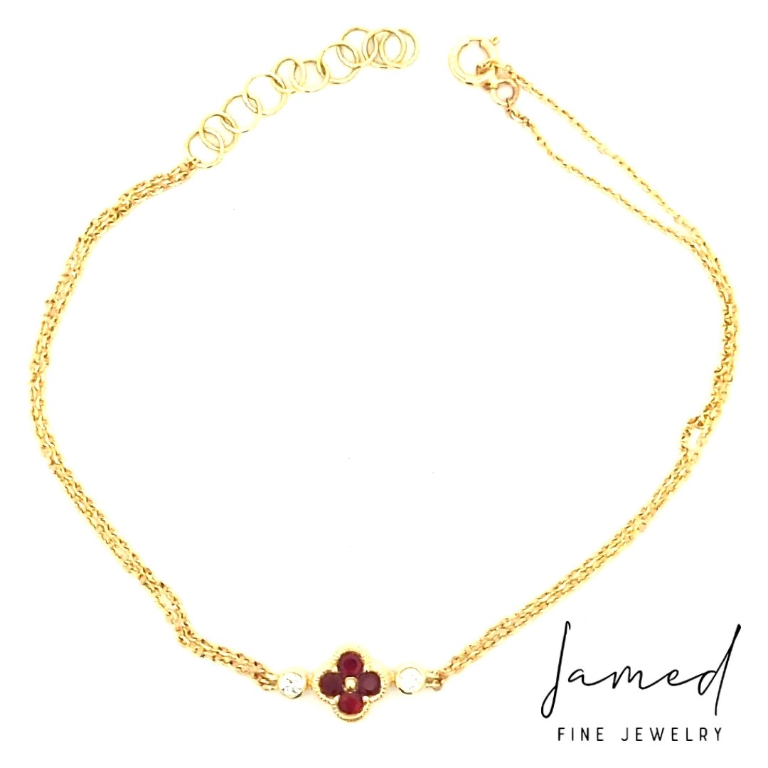 Ruby Flower Diamond Bracelet in Yellow Gold
