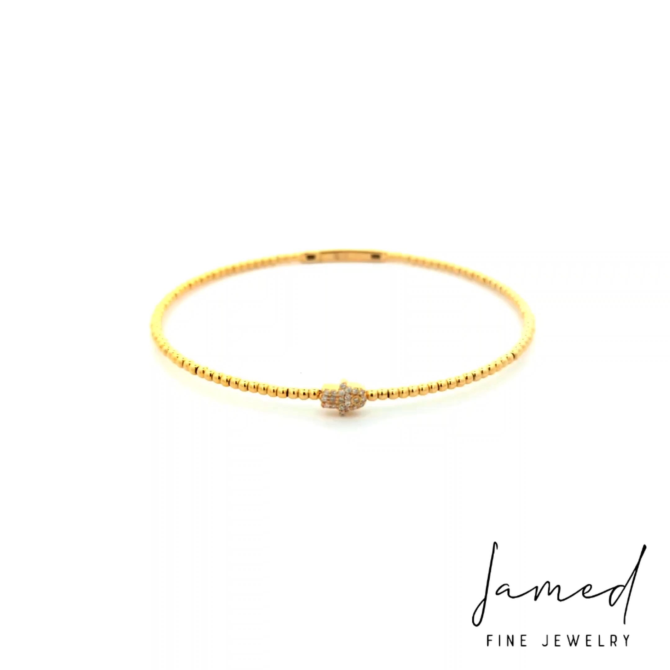 Beaded Shank Hamsa Diamond Bangle in Yellow Gold