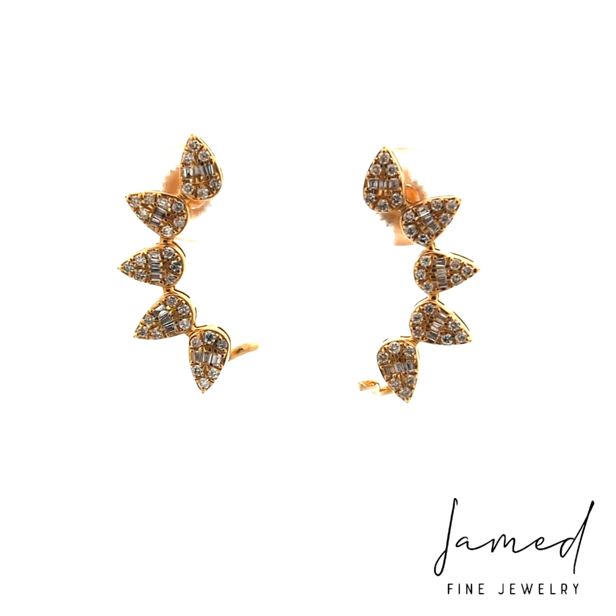 Diamond Open Hoop Earring (Crawler) . in Yellow Gold