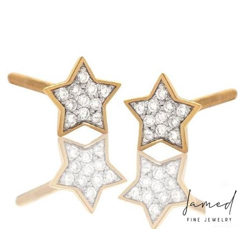 Flat Star Diamond Earrings in Yellow Gold