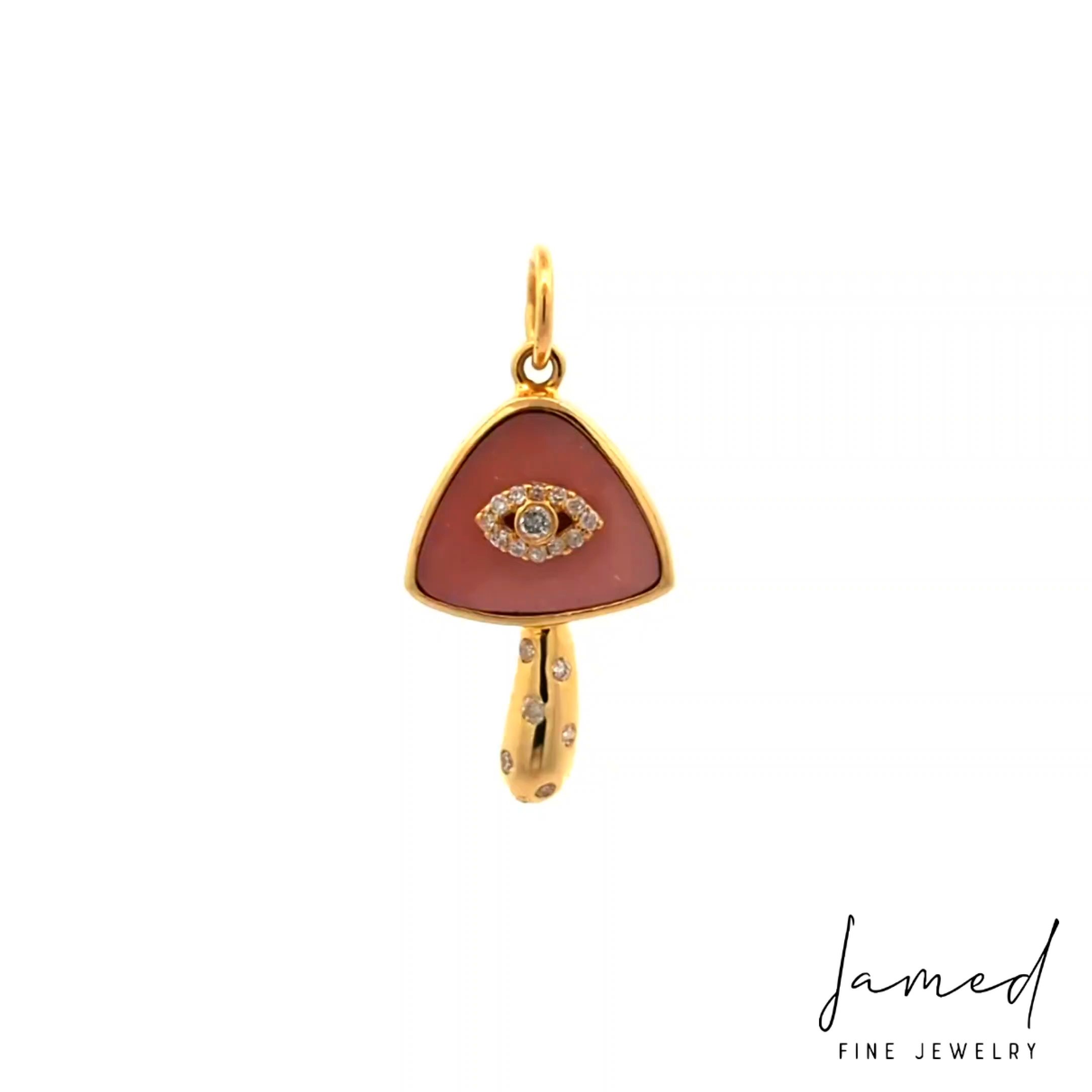 Pink Opal Mushroom Pendant in Yellow Gold