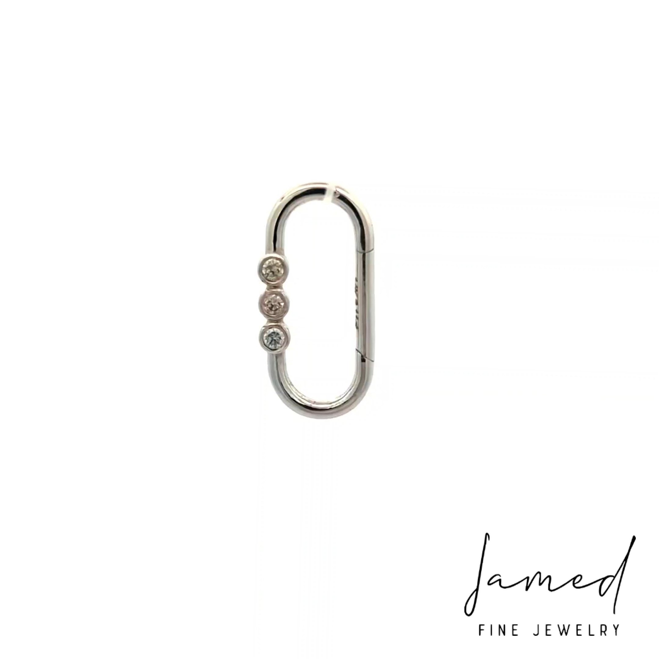 3 Diamonds Paperclip Lock Pendant in White Gold