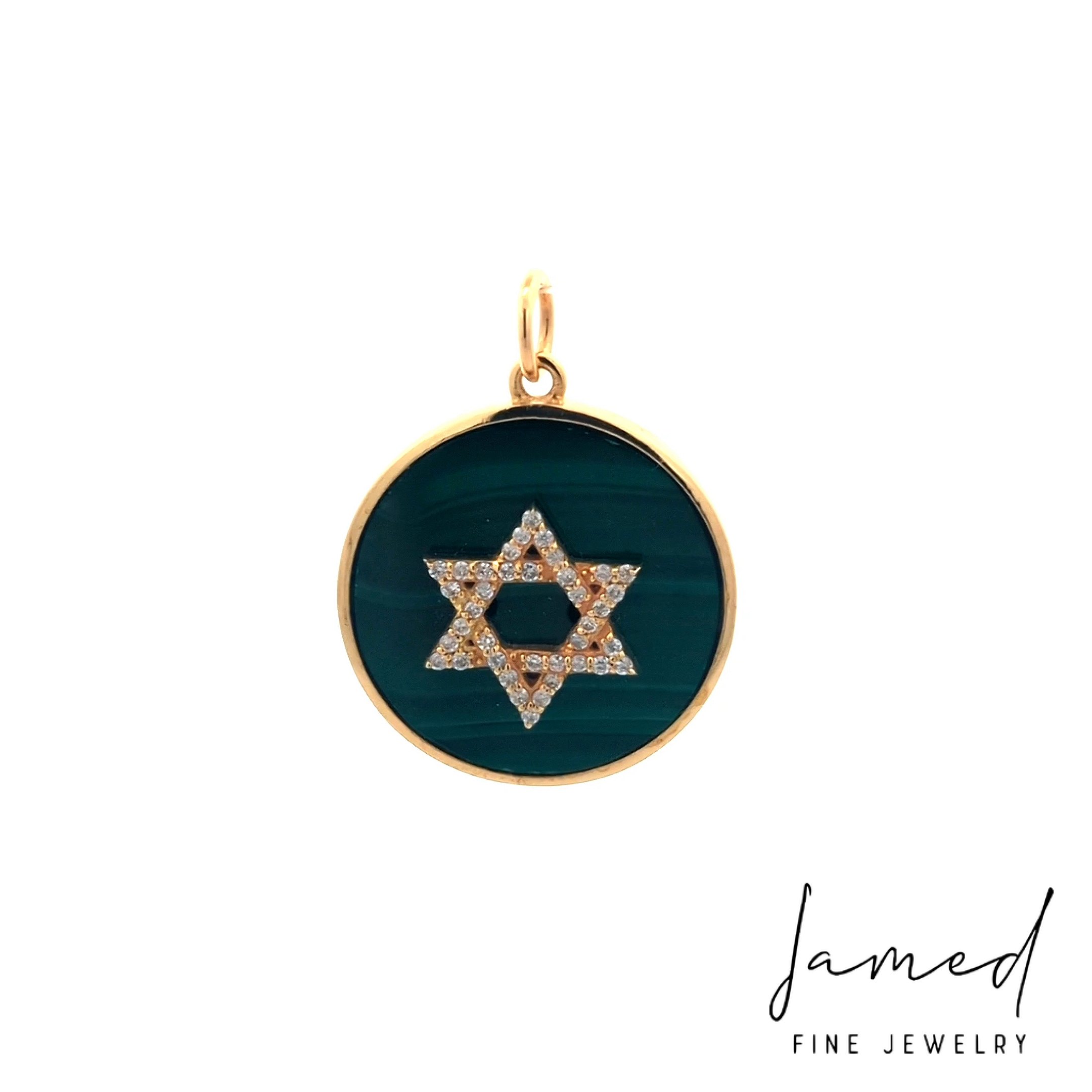 Malachite Star of David Pendant in Yellow Gold