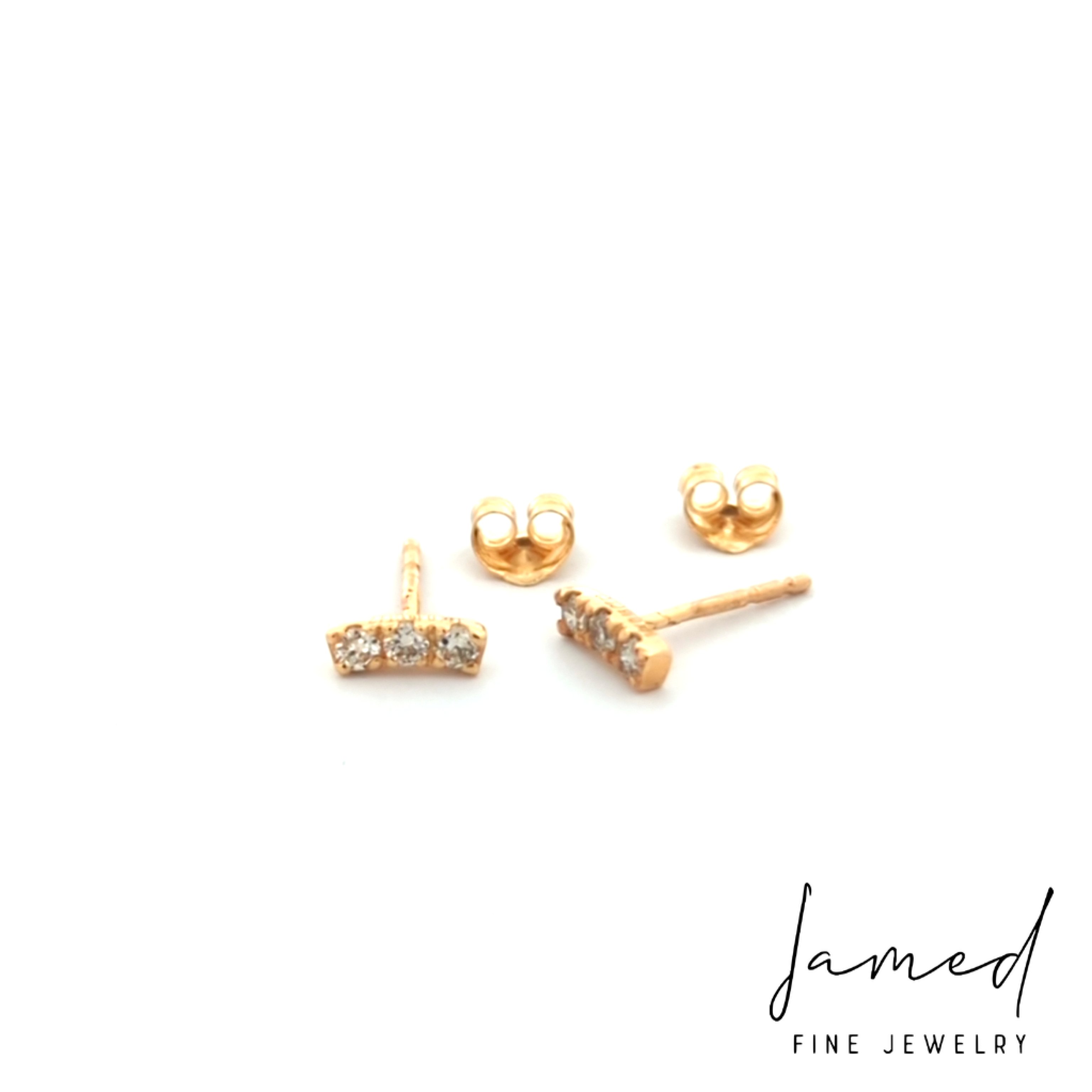 Diamond Curved Bar Stud . in Yellow Gold