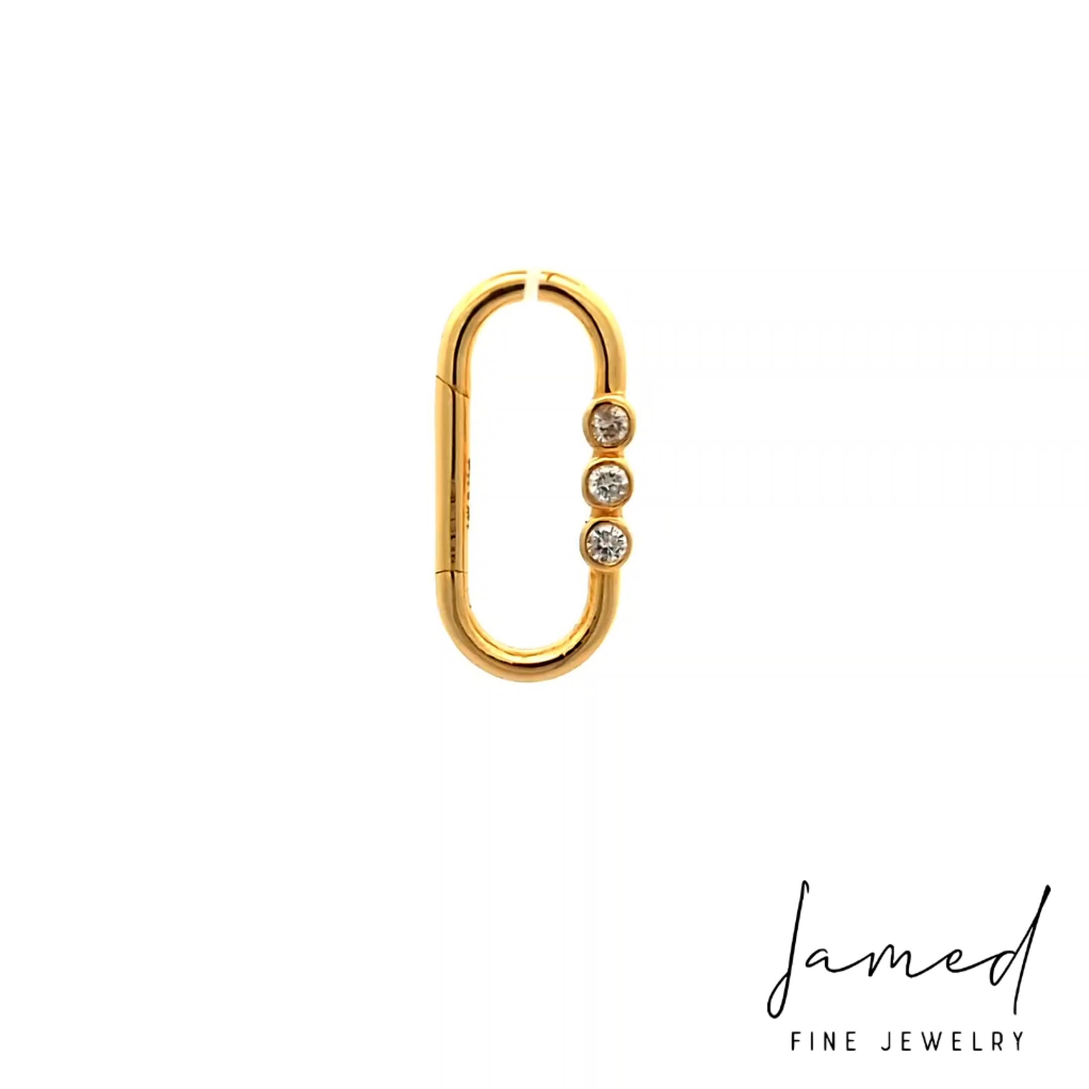 3 Diamonds Paperclip Lock Pendant in Yellow Gold
