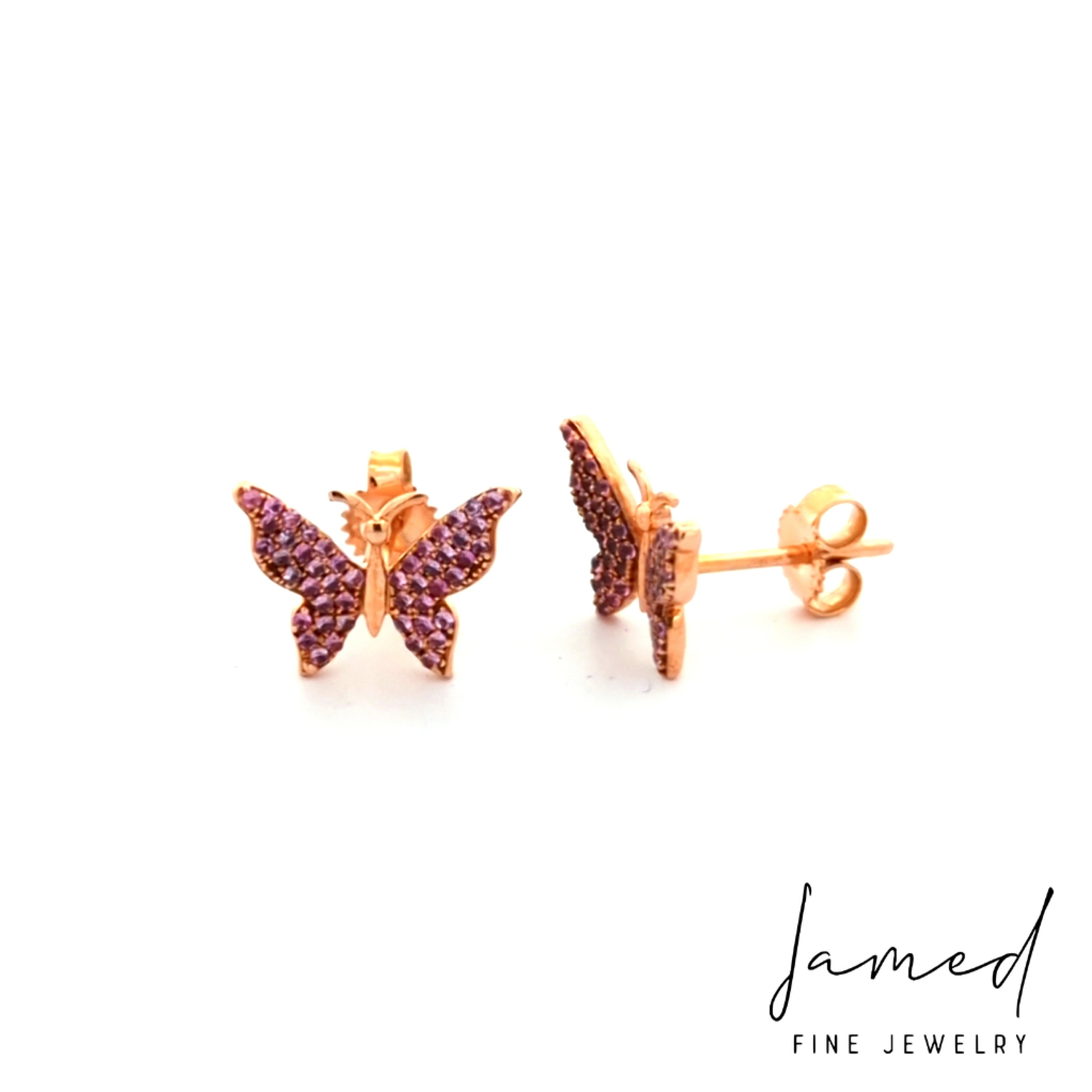 Pink Sapphire Butterfly Earring in Rose Gold