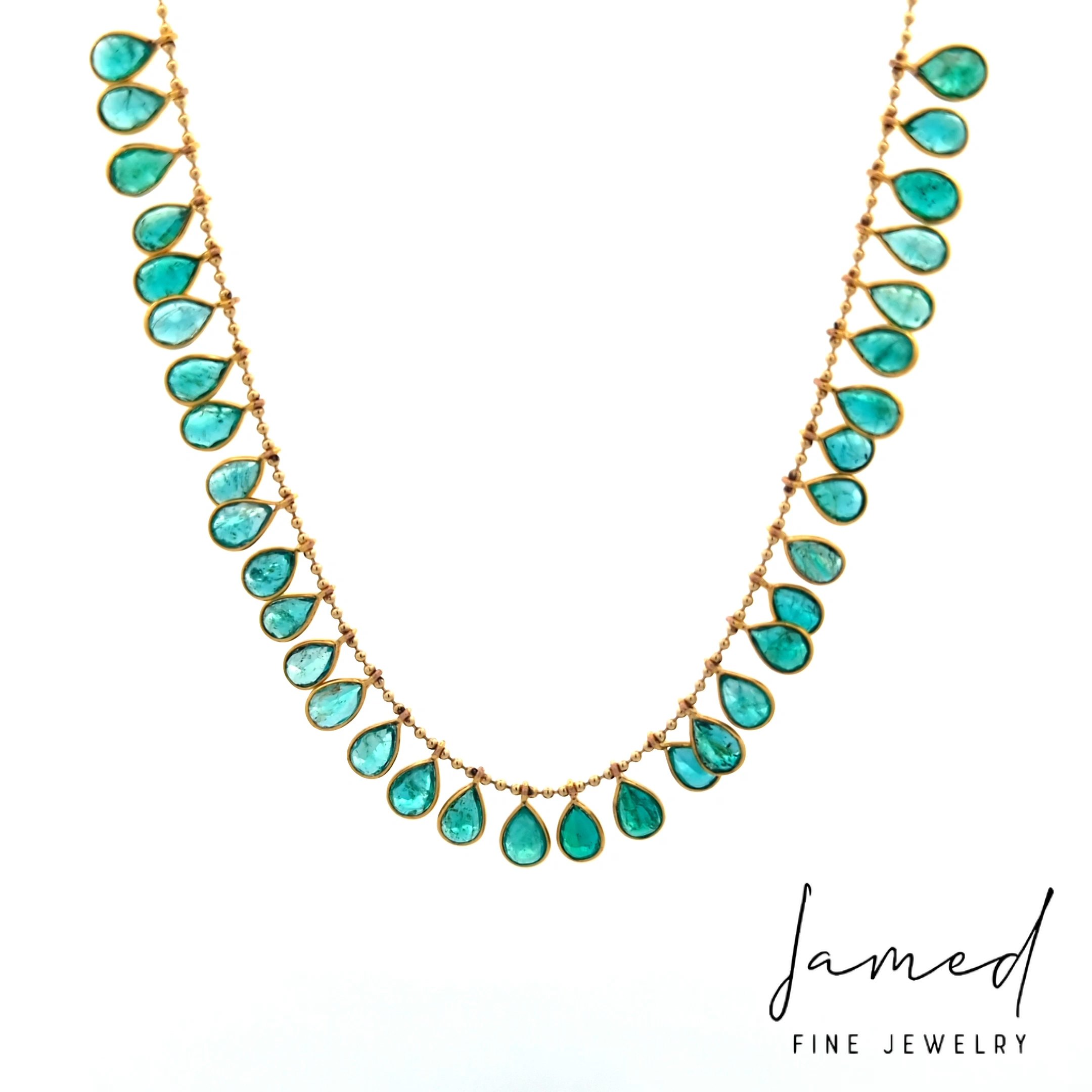 Emerald Pear Dangling Necklace in Yellow Gold