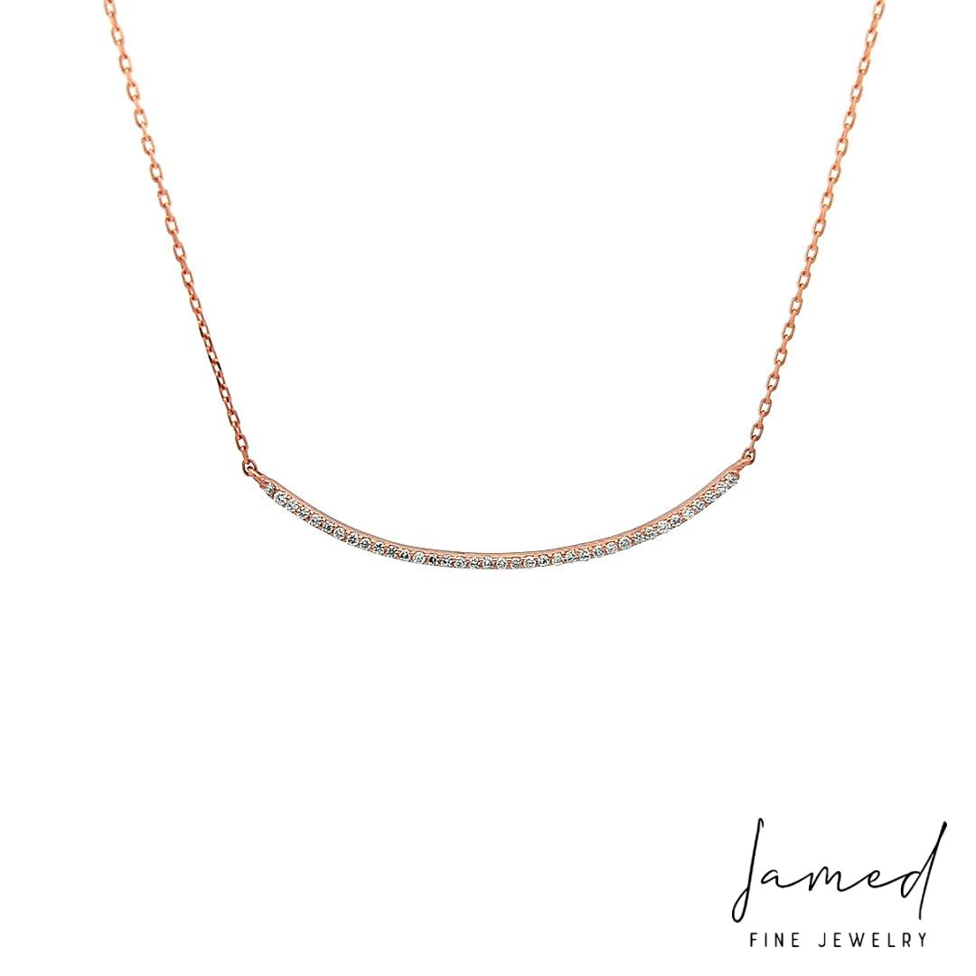 Diamond Horizontal Curved Bar Necklace with in Rose Gold