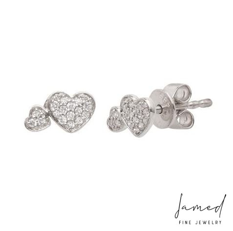 Double Heart Diamond Earrings in White Gold