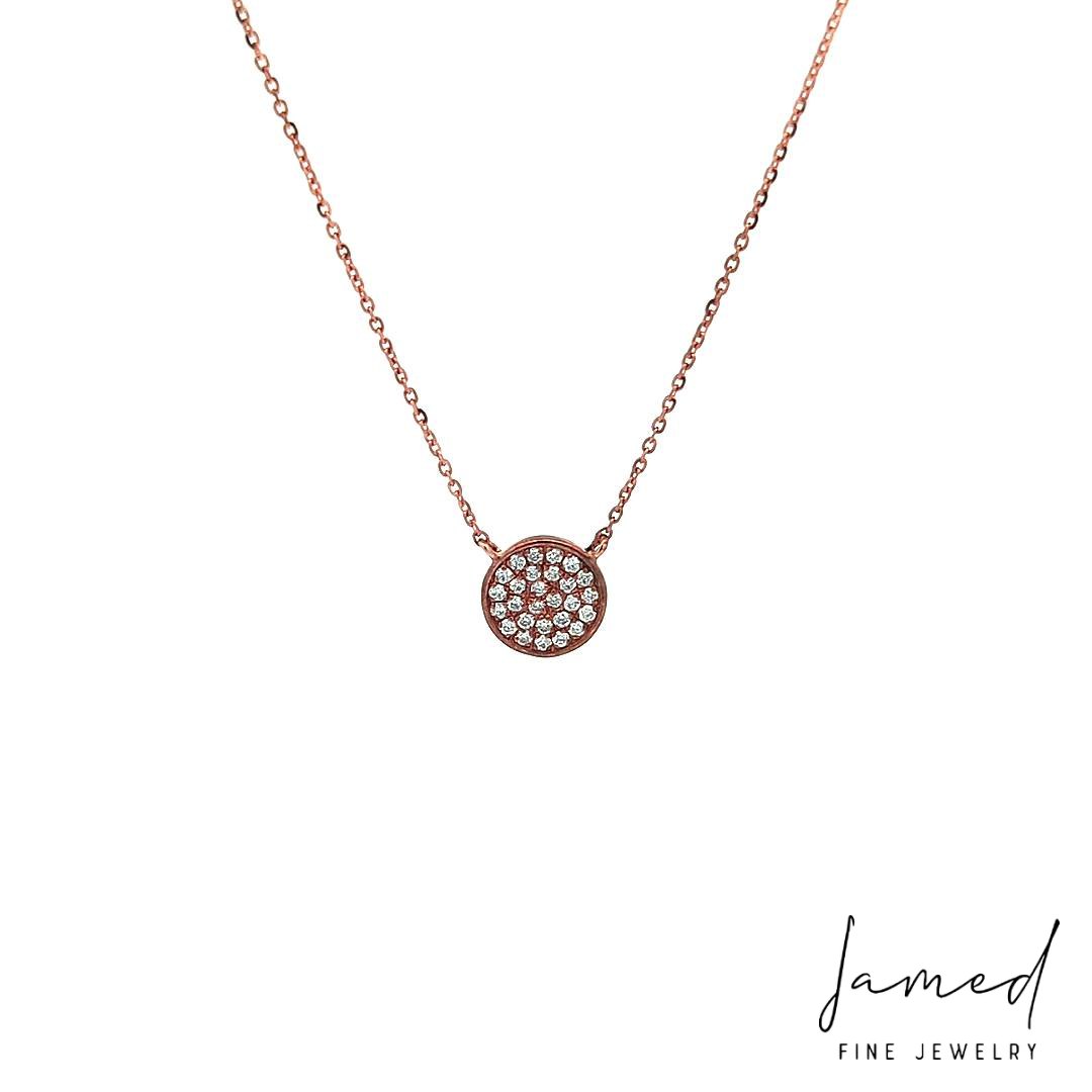Diamond Flat Disc Necklace with in Rose Gold