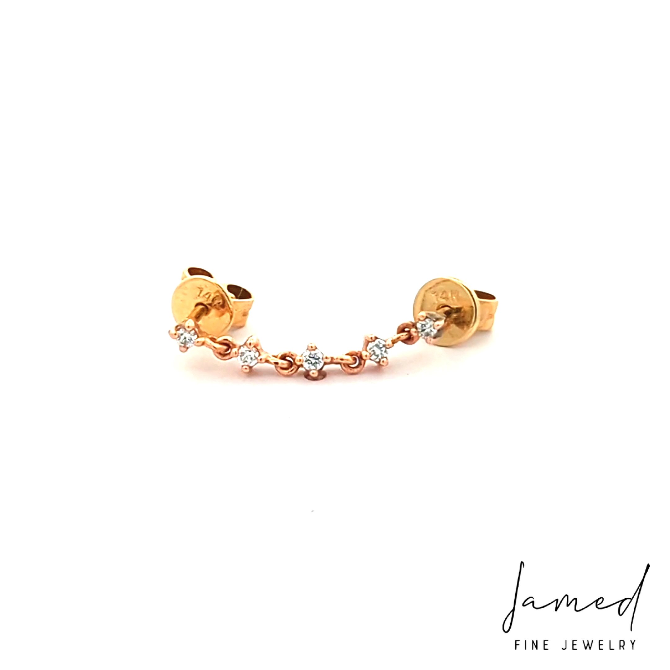 5 Prong Connected Diamond Earrings in Yellow Gold