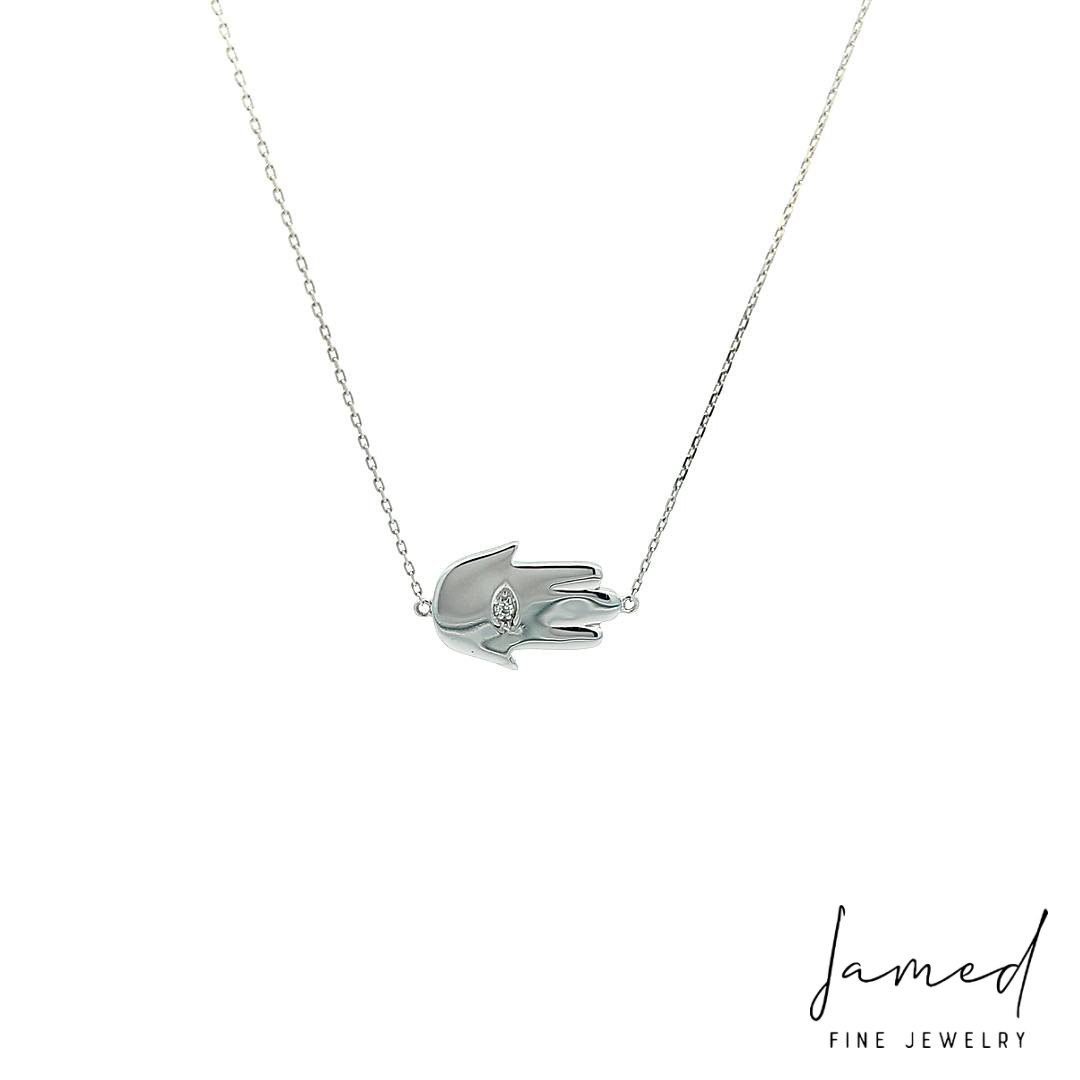 Diamond Hamza Evil Eye Necklace with in White Gold