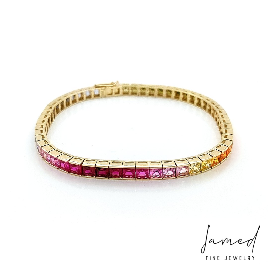 Rainbow Bracelet Synthetic Stones in White Gold