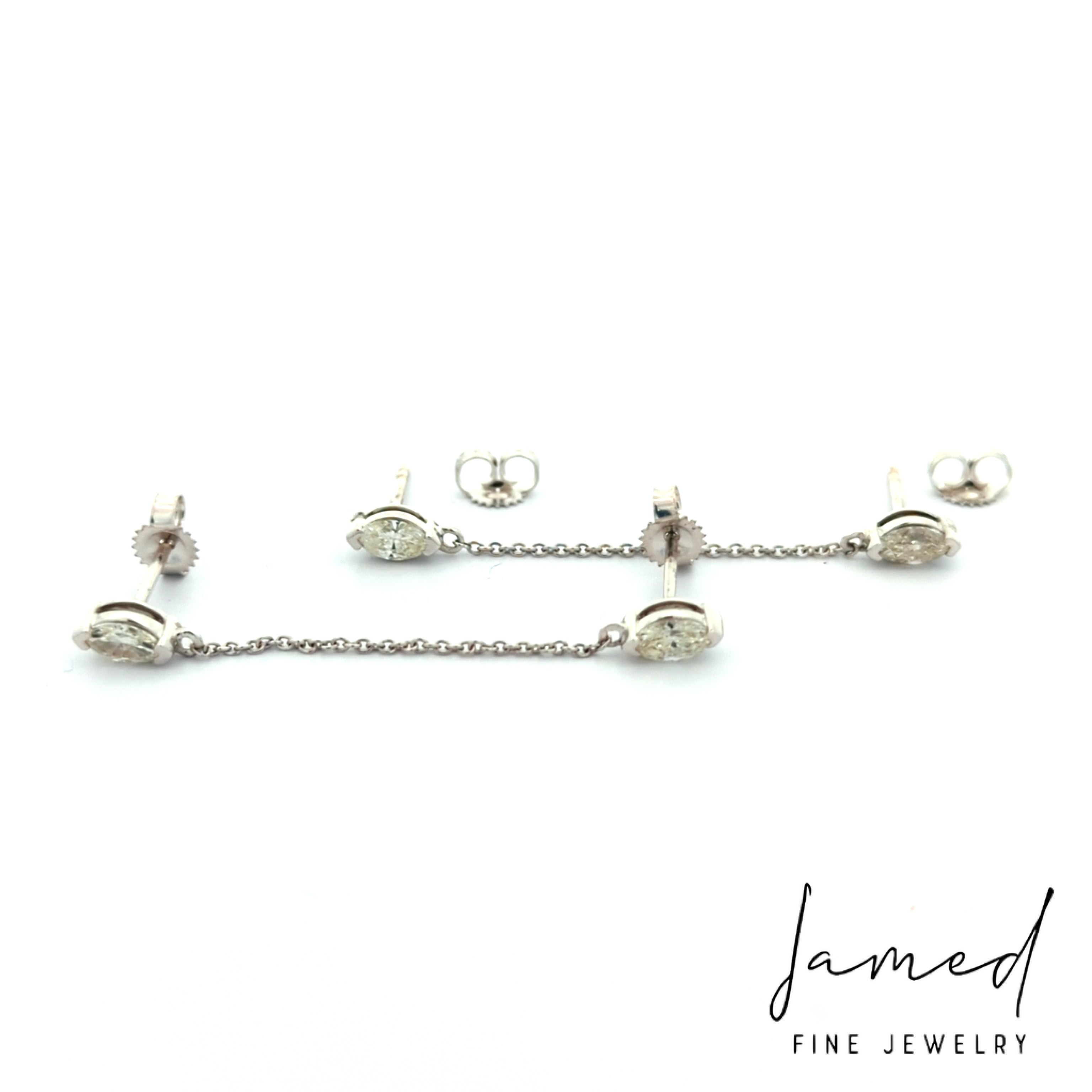 Diamond Marquise Shape 4 Pcs with Chain Earring Diamond in White Gold