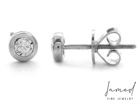 Single Stone Illusion Bezel Earrings in White Gold