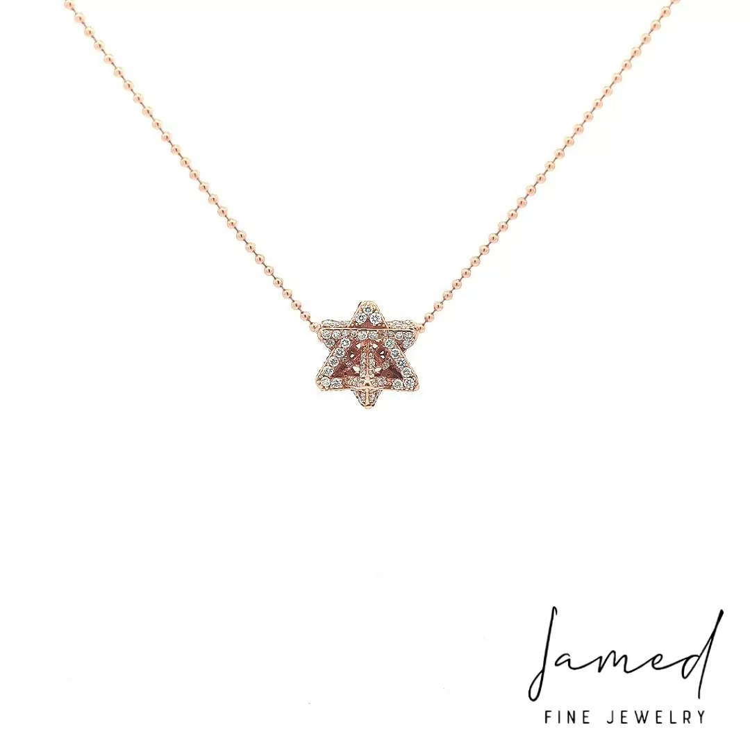 Small Merkabah Star of David with 1.6 ct Diamonds in 14K Rose Gold